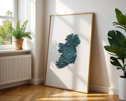Ireland Map Print – Minimalist Elevation Design (Blue Style)