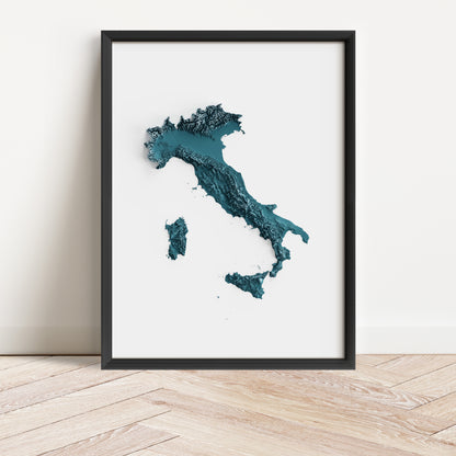 Italy Map Print – Minimalist Elevation Design (Blue Style)