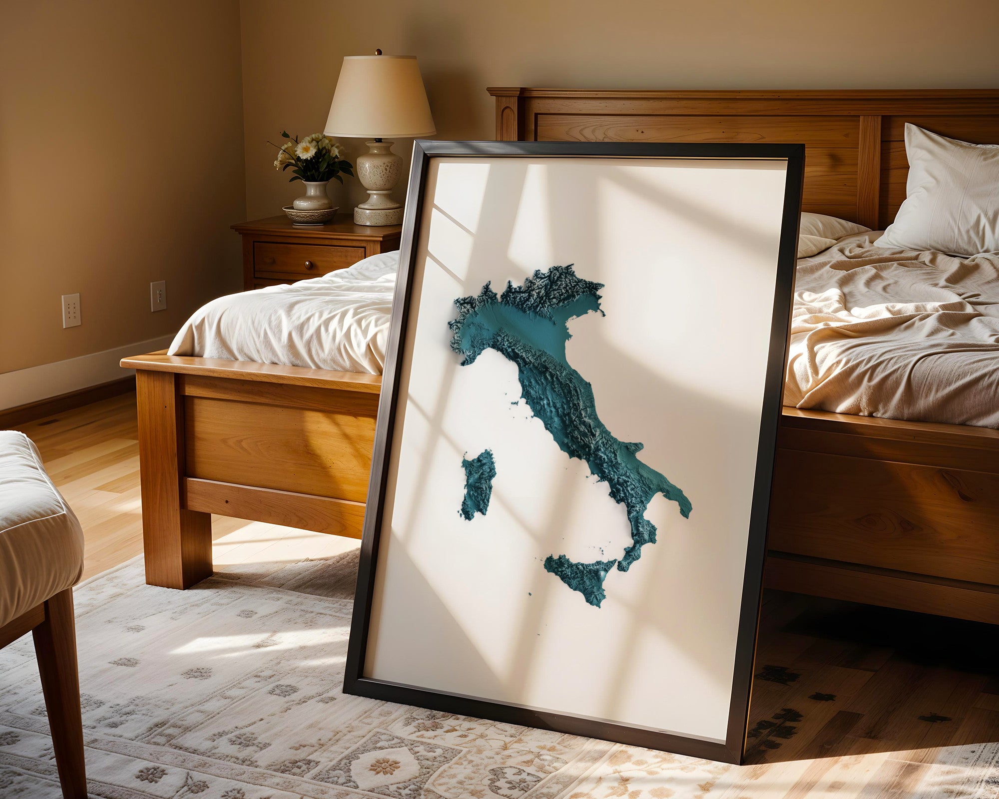 Italy Map Print – Minimalist Elevation Design (Blue Style)