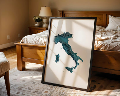Italy Map Print – Minimalist Elevation Design (Blue Style)