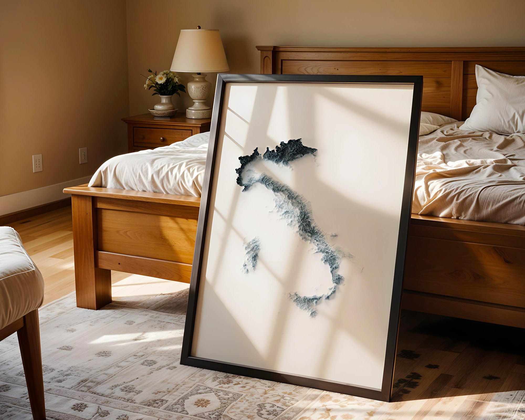 Italy Map Print – Minimalist Elevation Design (White Style)