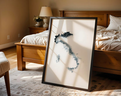 Italy Map Print – Minimalist Elevation Design (White Style)
