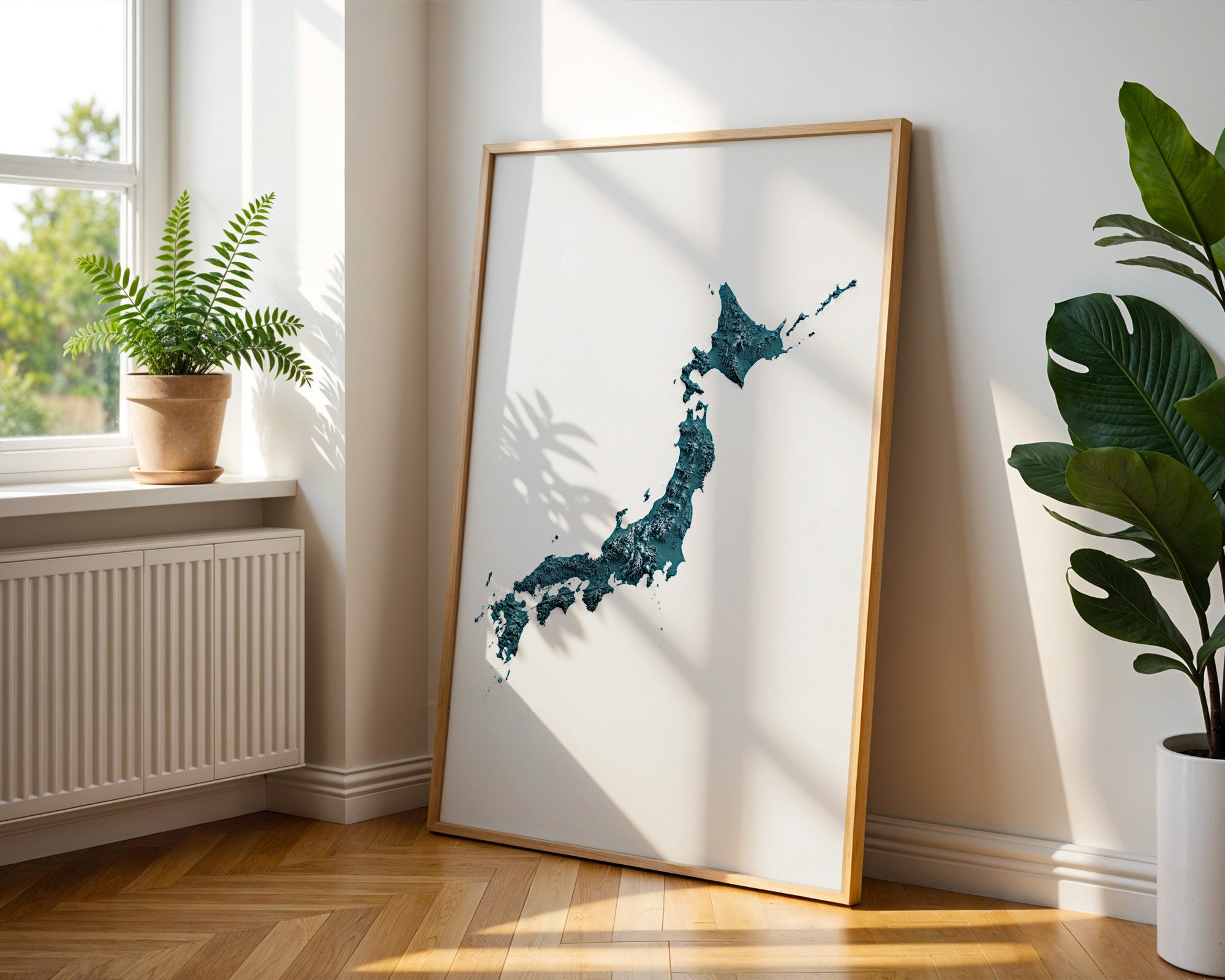 Japan Map Print – Minimalist Elevation Design (Blue Style)