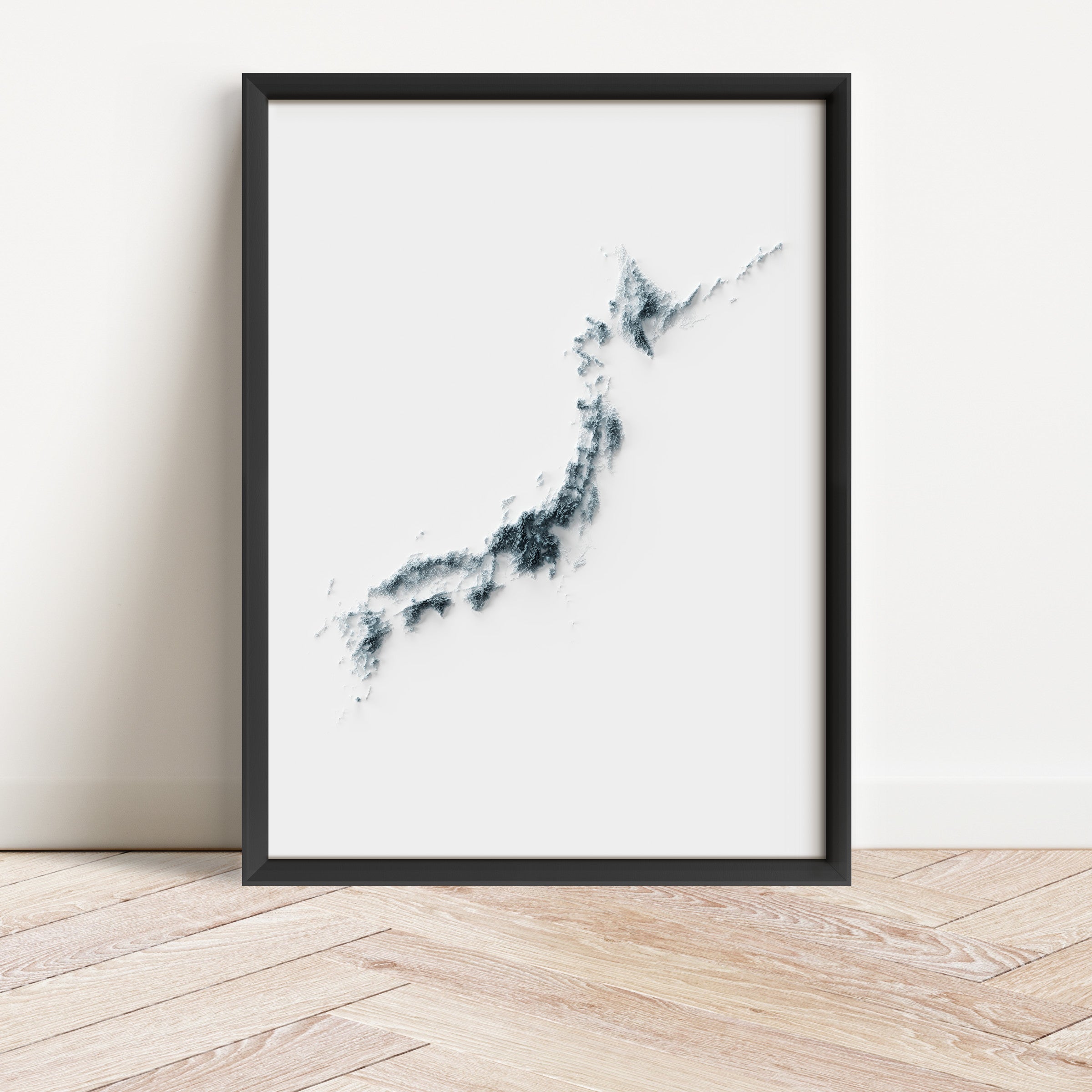Japan Map Print – Minimalist Elevation Design (White Style)
