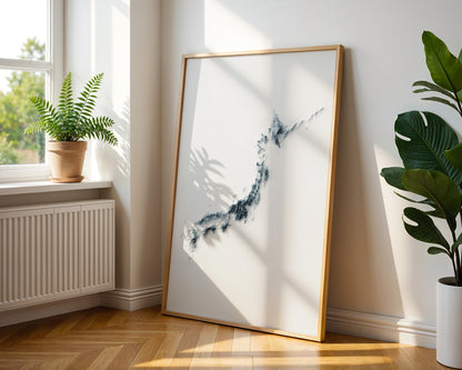 Japan Map Print – Minimalist Elevation Design (White Style)