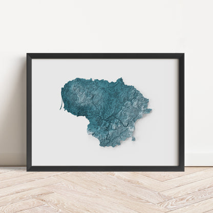 Lithuania Map Print – Minimalist Elevation Design (Blue Style)