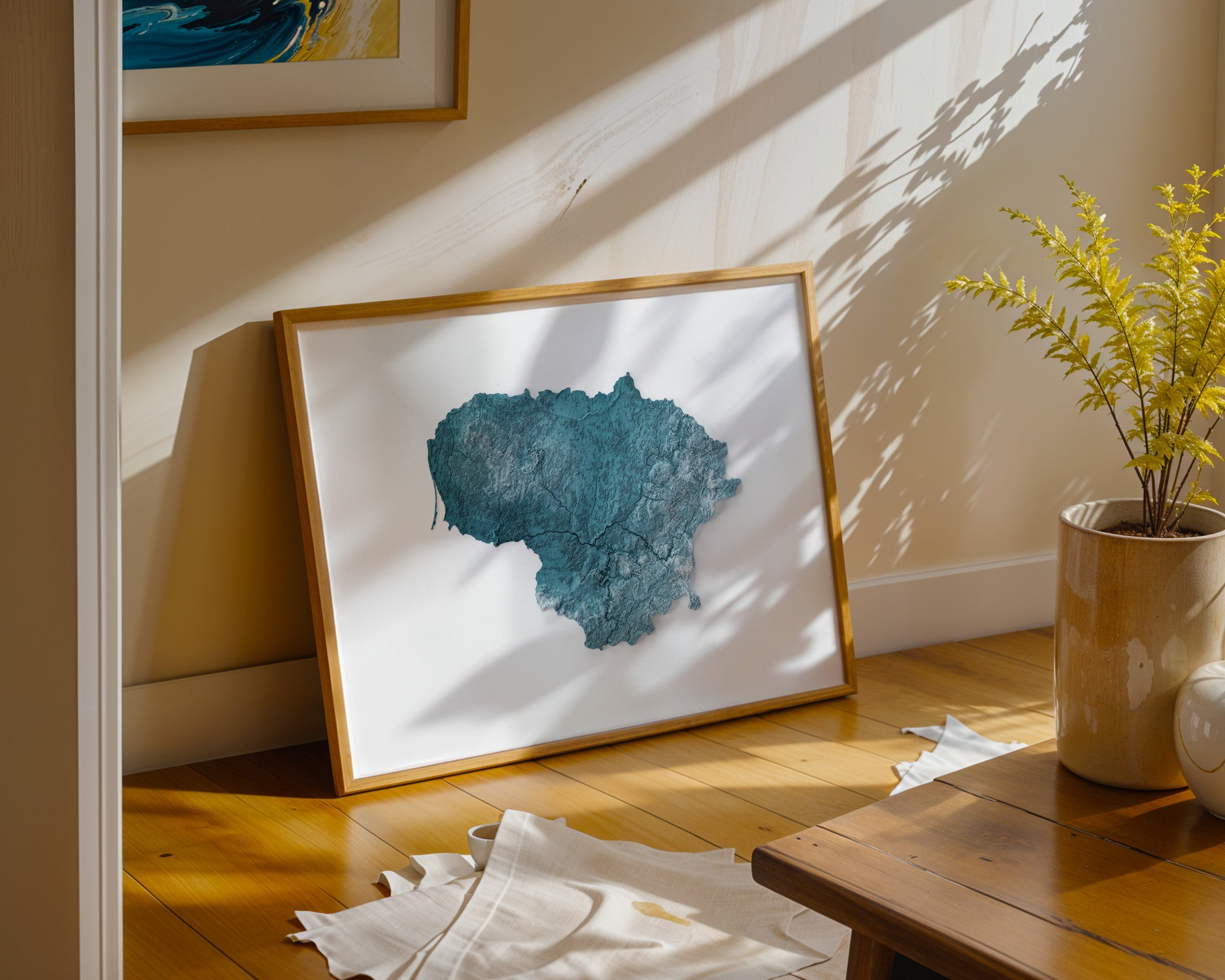 Lithuania Map Print – Minimalist Elevation Design (Blue Style)