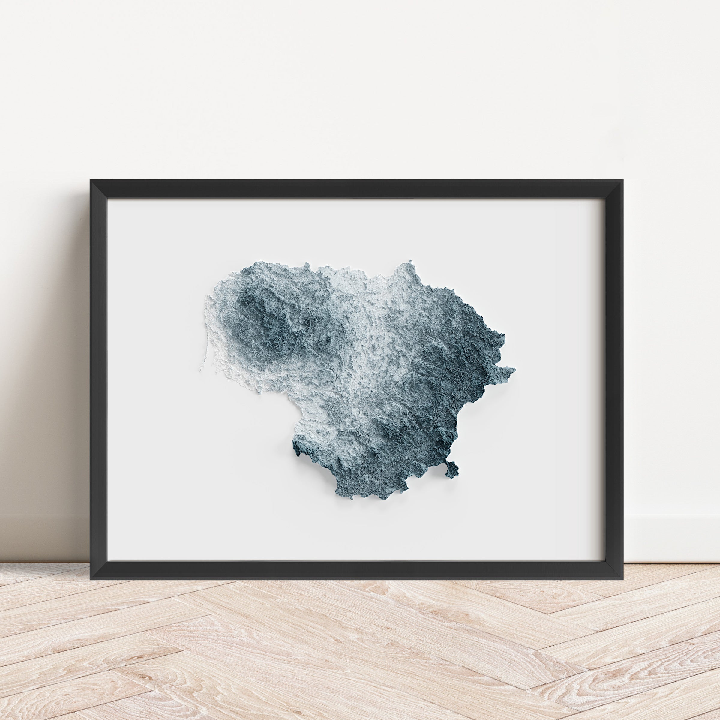 Lithuania Map Print – Minimalist Elevation Design (White Style)