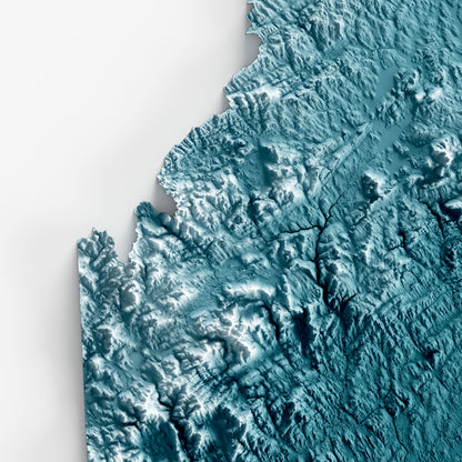Close-up of minimalist topographic map poster of the US State of Maine