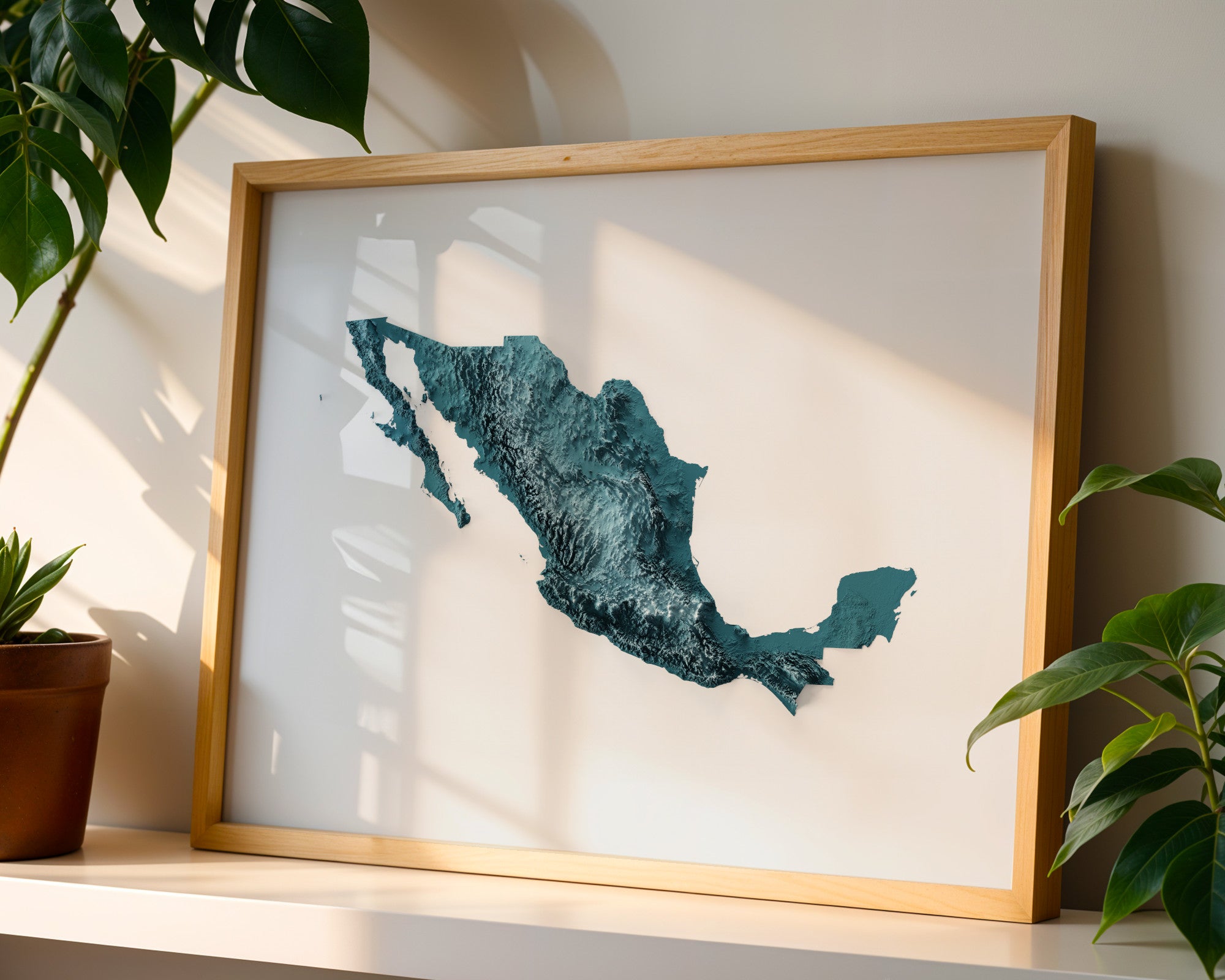 Mexico Map Print – Minimalist Elevation Design (Blue Style)