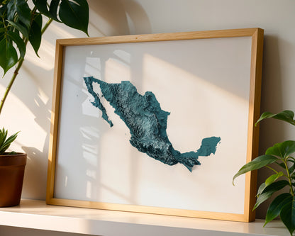 Mexico Map Print – Minimalist Elevation Design (Blue Style)
