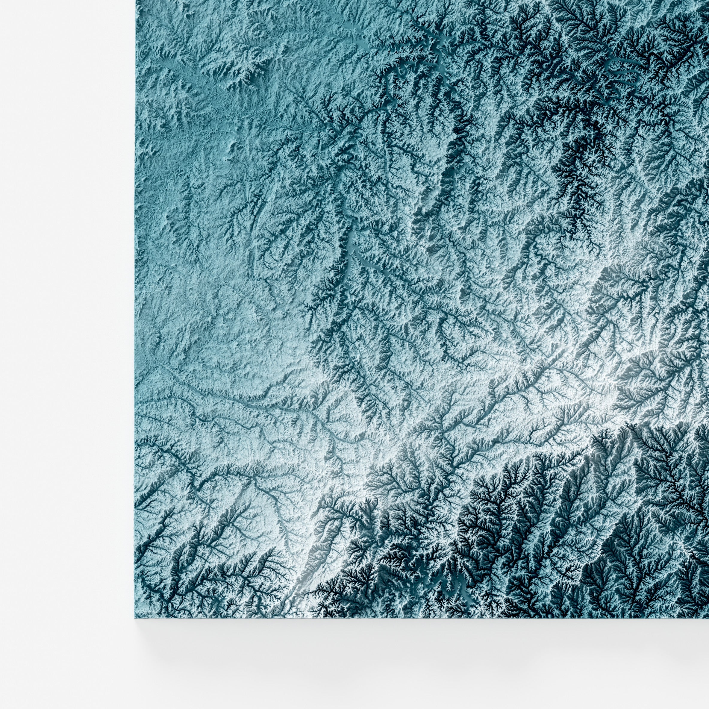 Close-up of minimalist topographic map poster of the US State of Missouri
