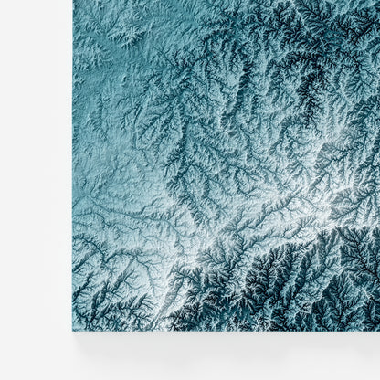Close-up of minimalist topographic map poster of the US State of Missouri
