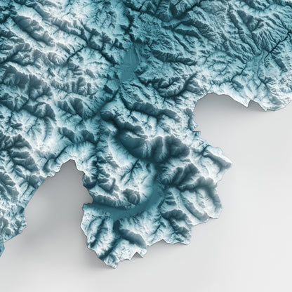Montenegro Map Print – Minimalist Elevation Design (Blue Style)