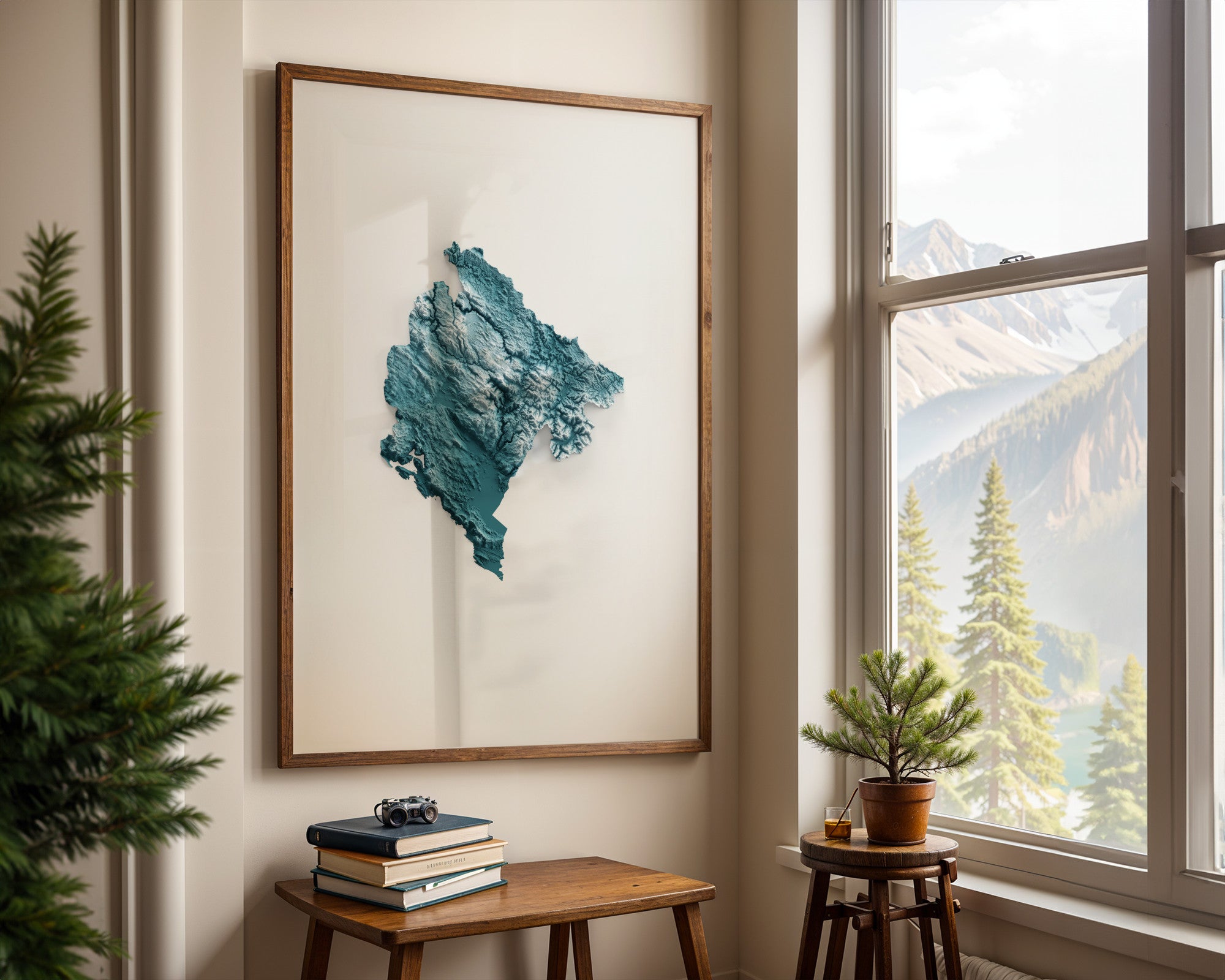 Montenegro Map Print – Minimalist Elevation Design (Blue Style)
