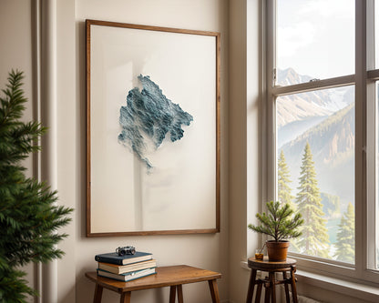 Montenegro Map Print – Minimalist Elevation Design (White Style)