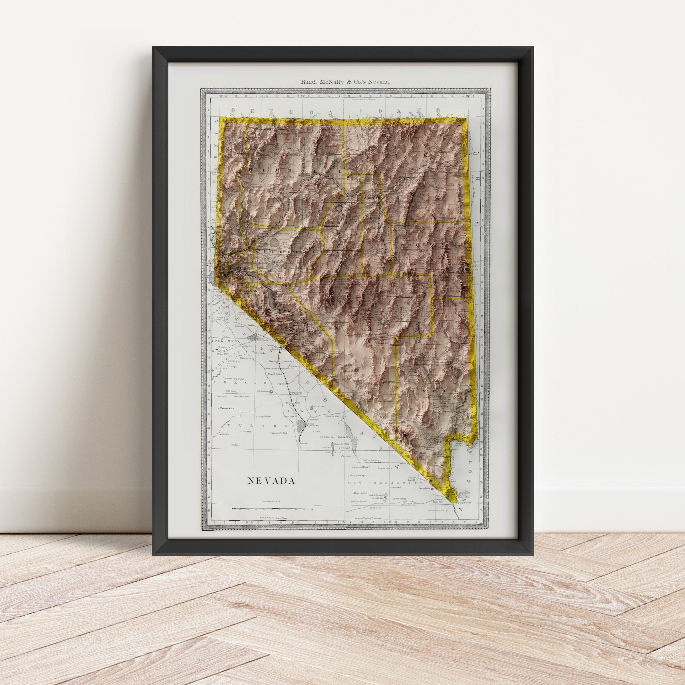 Nevada Vintage Map Print – 1889 Relief Edition