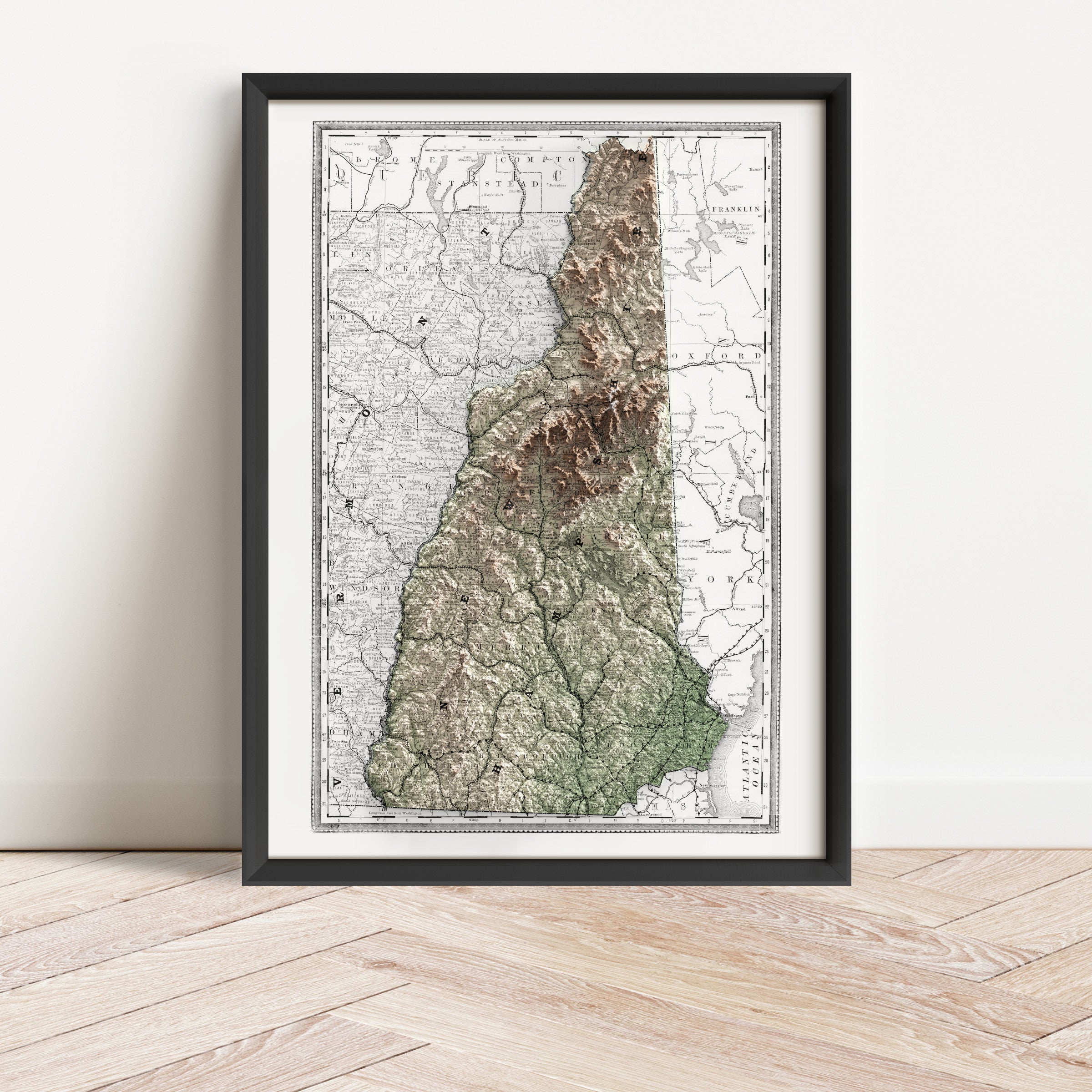 New Hampshire Vintage Map Print – 1888 Relief Edition