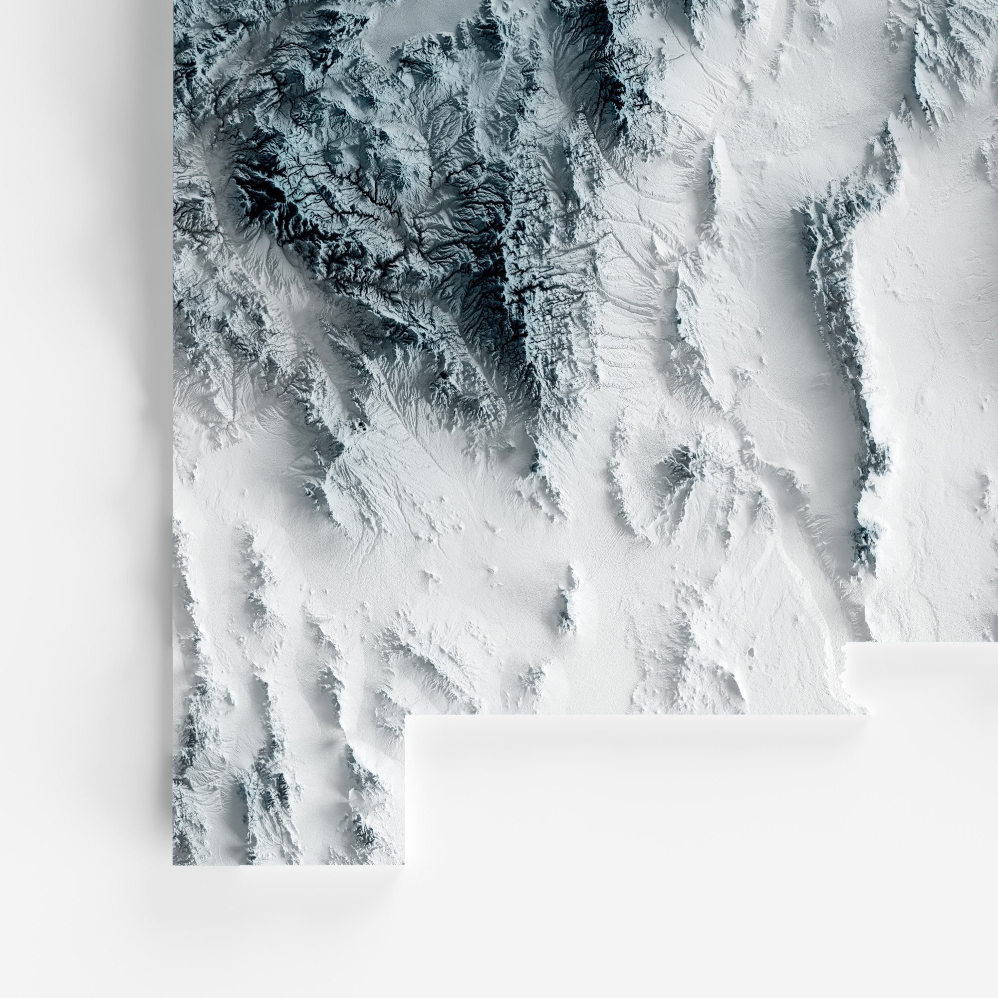 Close-up of minimalist topographic map poster of the US State of New Mexico