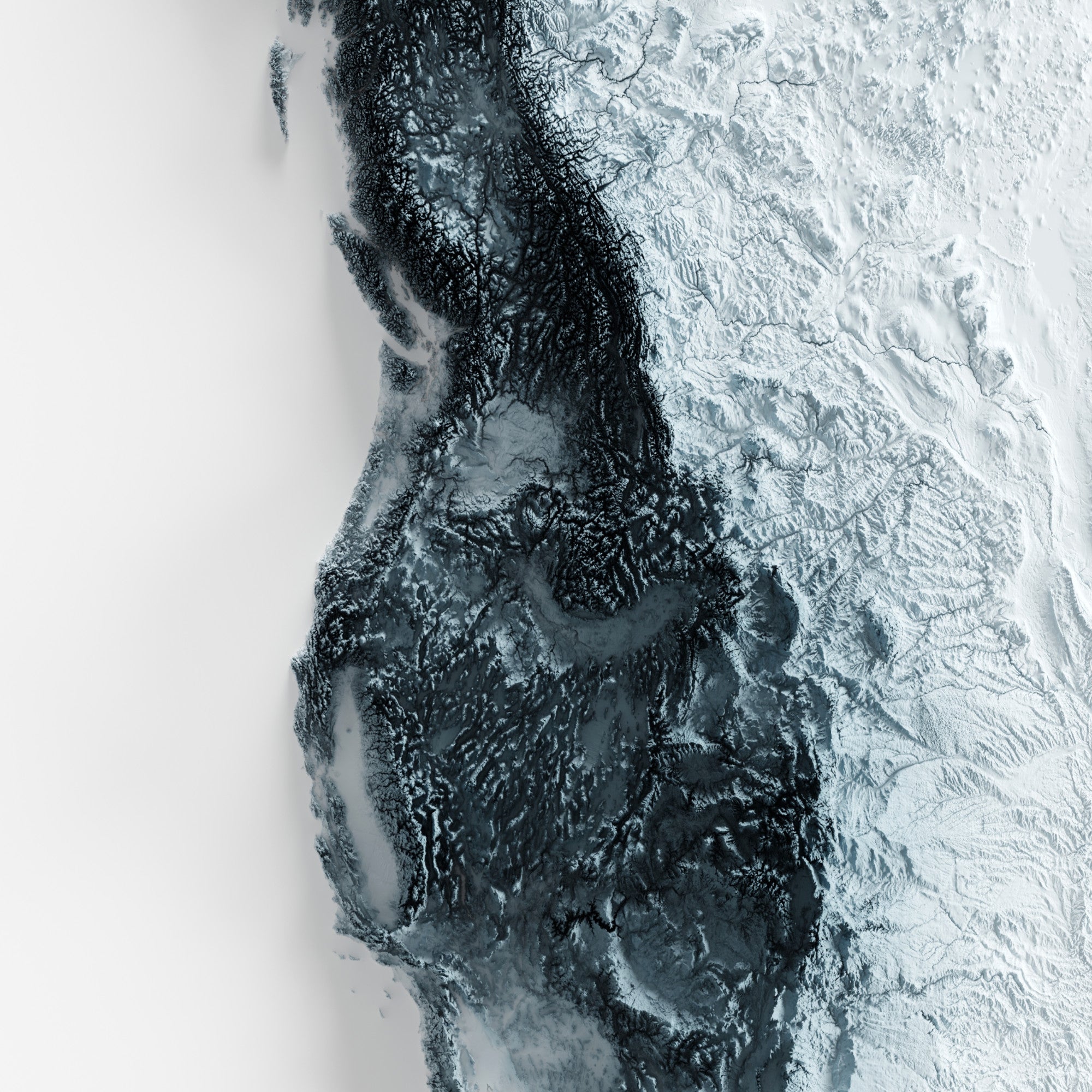 Close-up of a minimalist topographic map poster of the North American continent