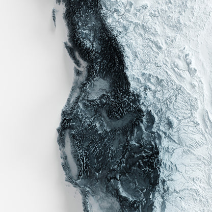 Close-up of a minimalist topographic map poster of the North American continent