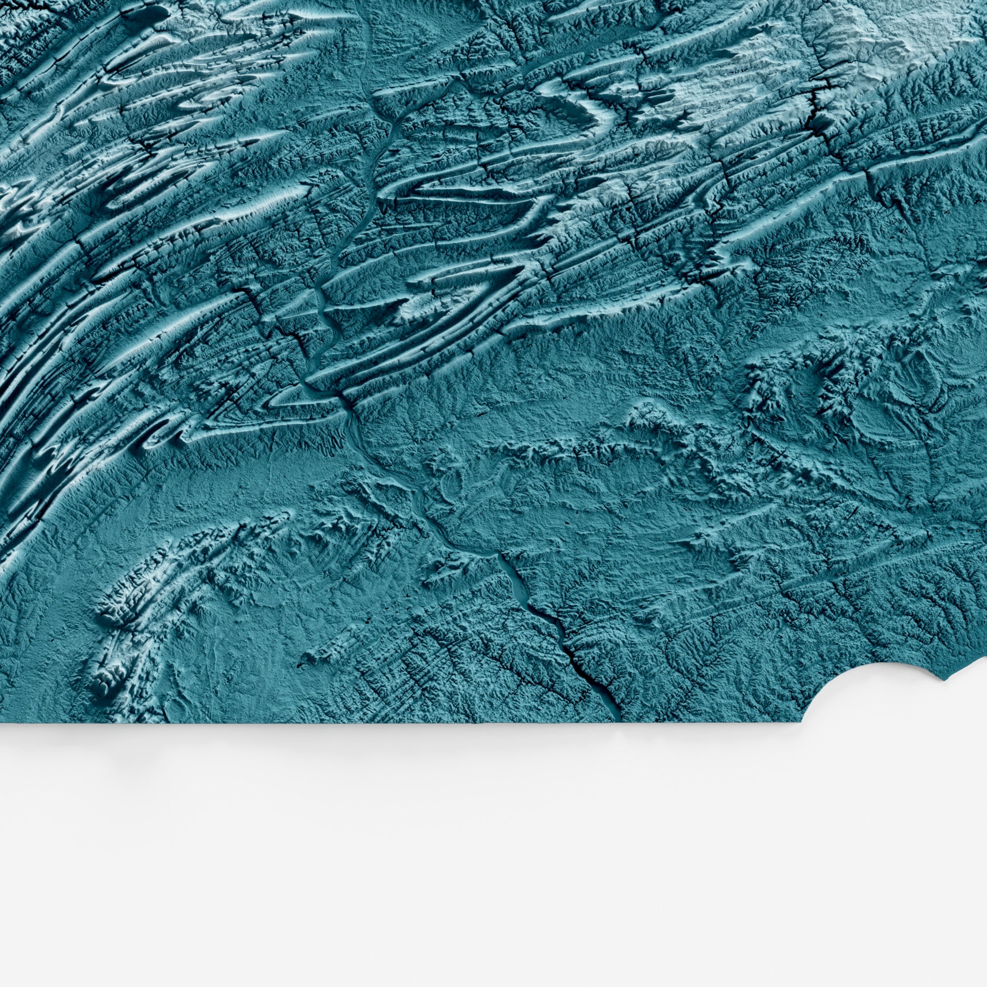 Close-up of minimalist topographic map poster of the US State of Pennsylvania