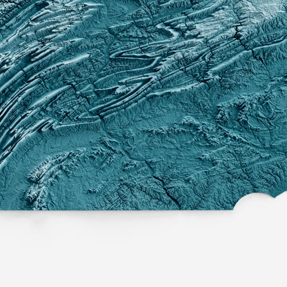 Close-up of minimalist topographic map poster of the US State of Pennsylvania