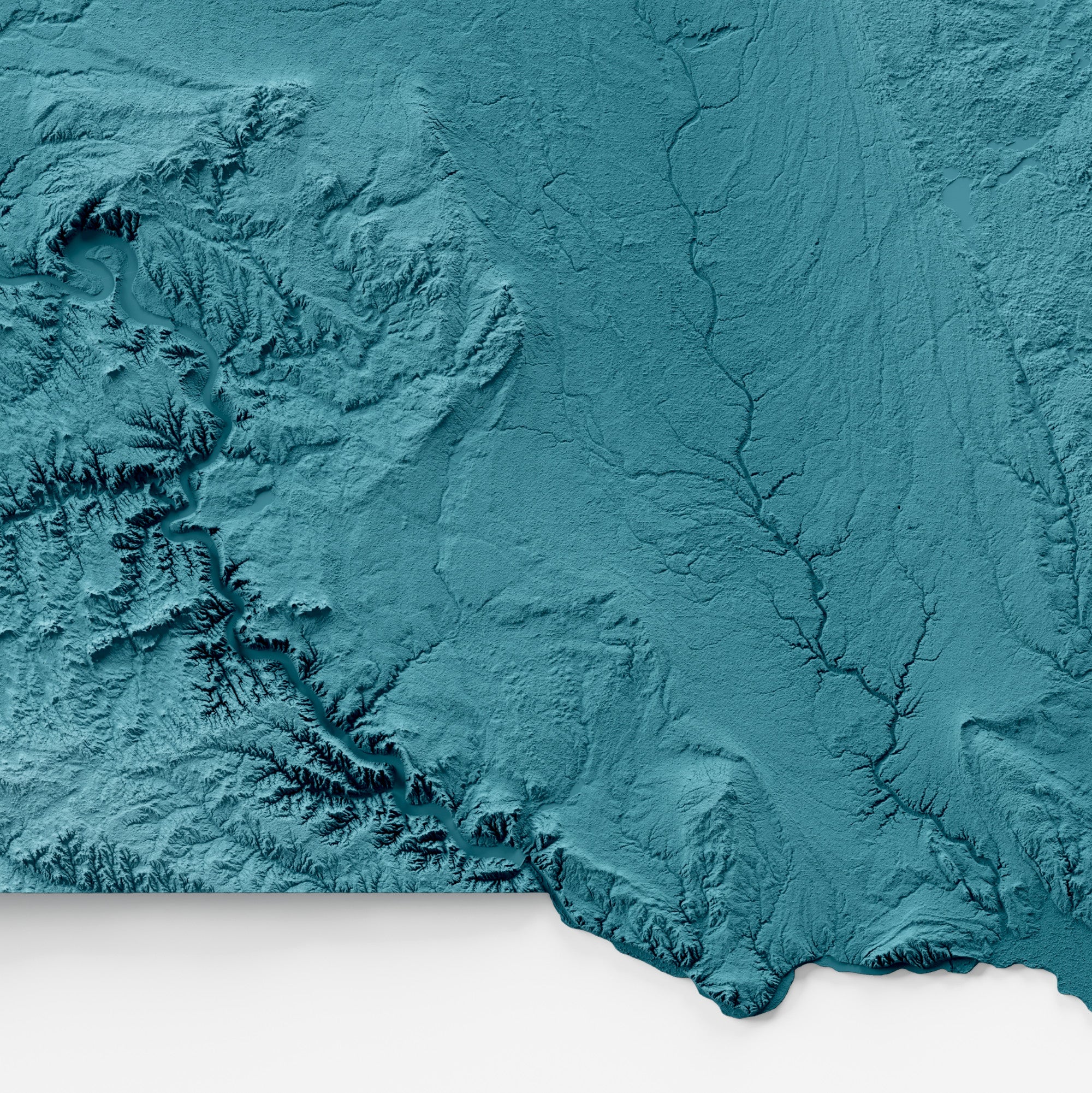 Close-up of minimalist topographic map poster of the US State of South Dakota