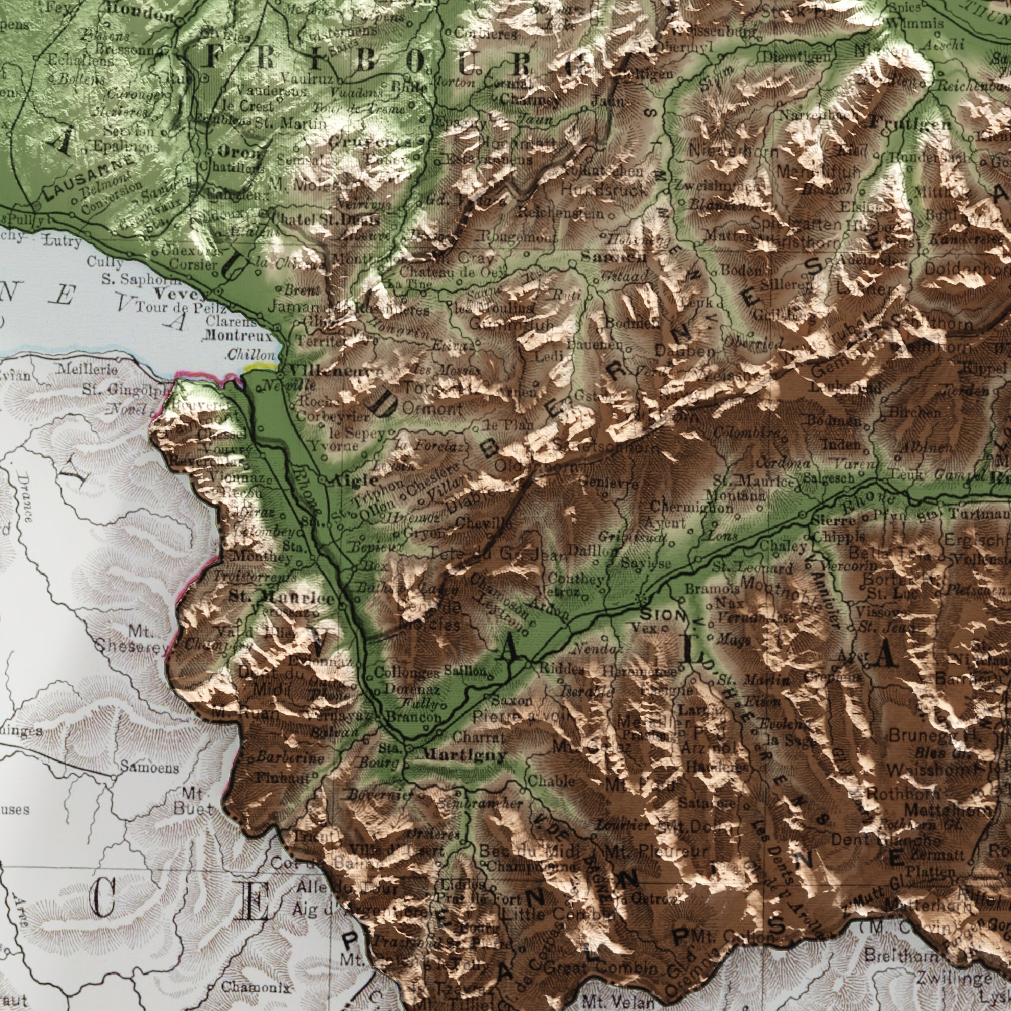 Switzerland Vintage Map Print – 1897 Relief Edition
