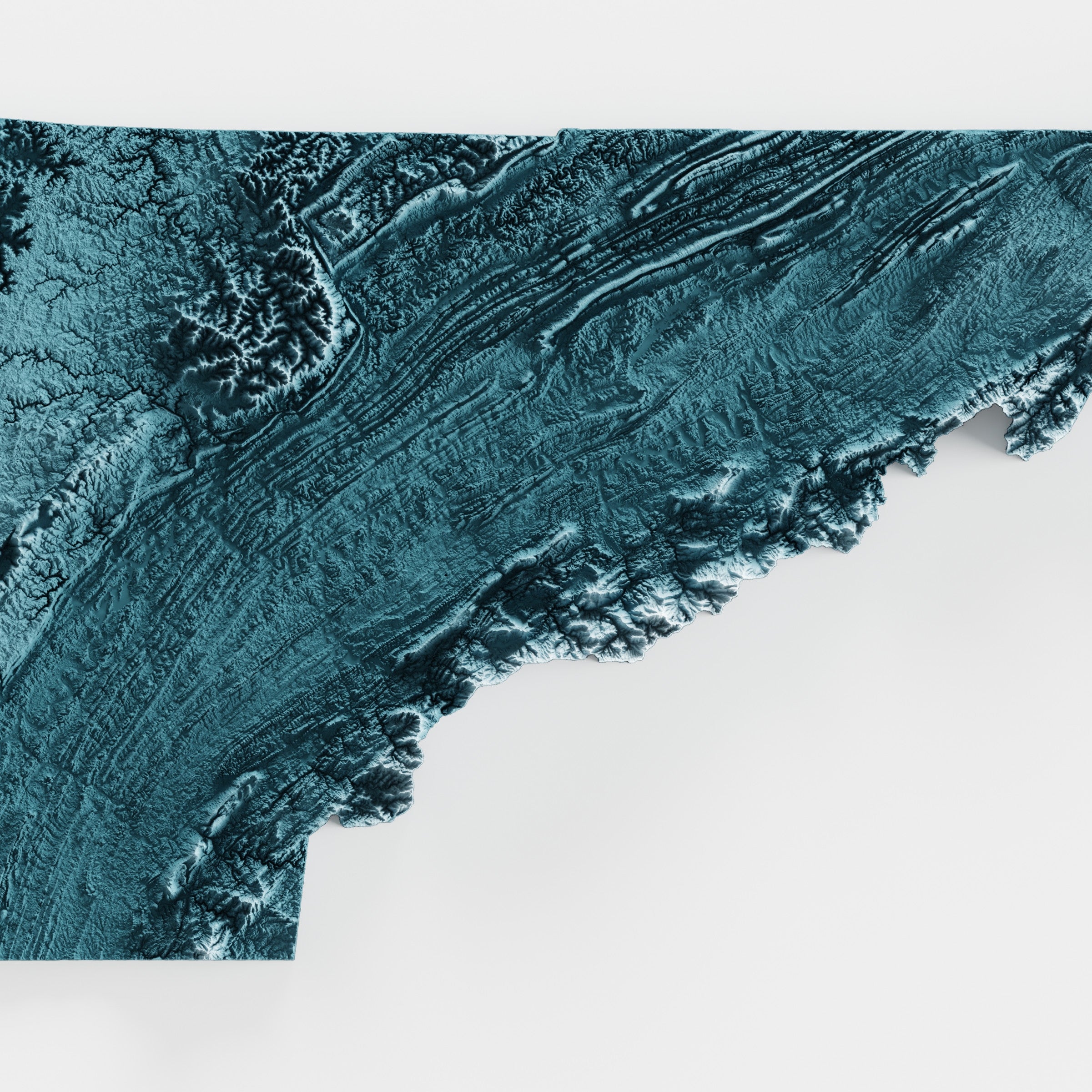 Close-up of minimalist topographic map poster of the US State of Tennessee