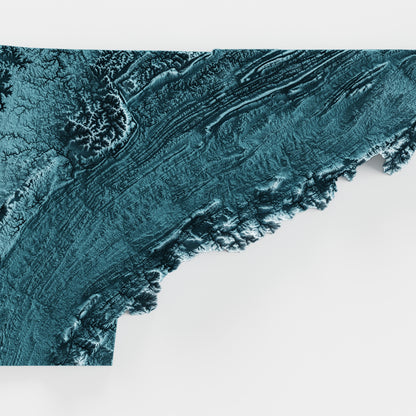 Close-up of minimalist topographic map poster of the US State of Tennessee