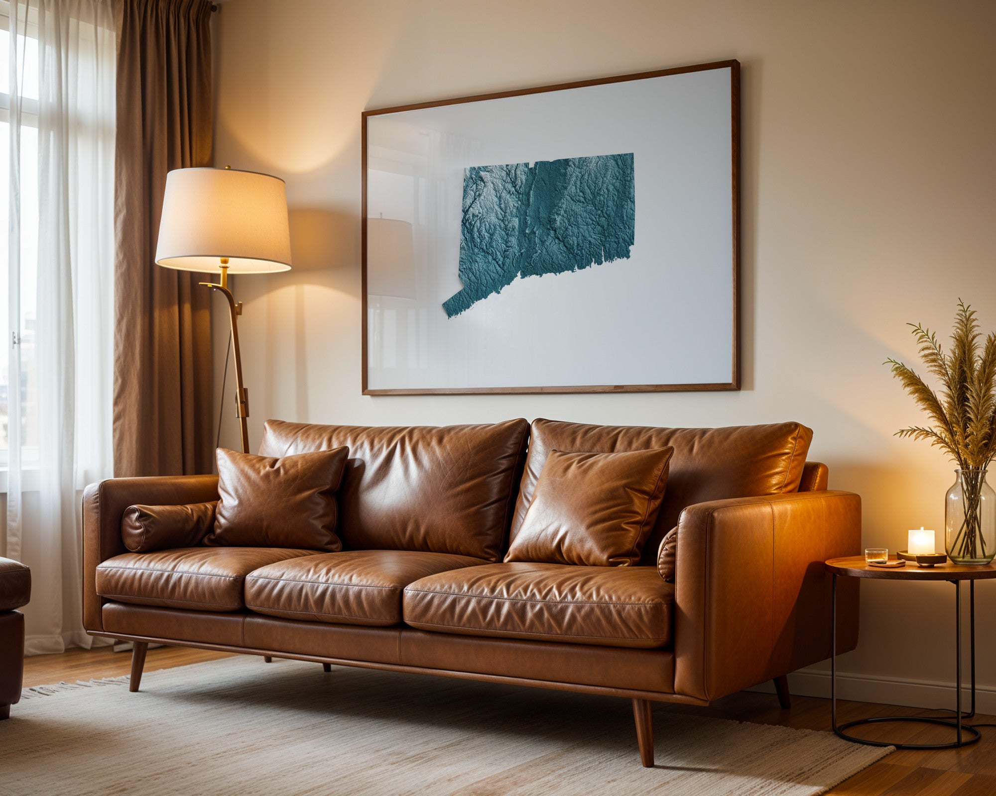 Connecticut Map Print – Minimalist Elevation Design (Blue Style)