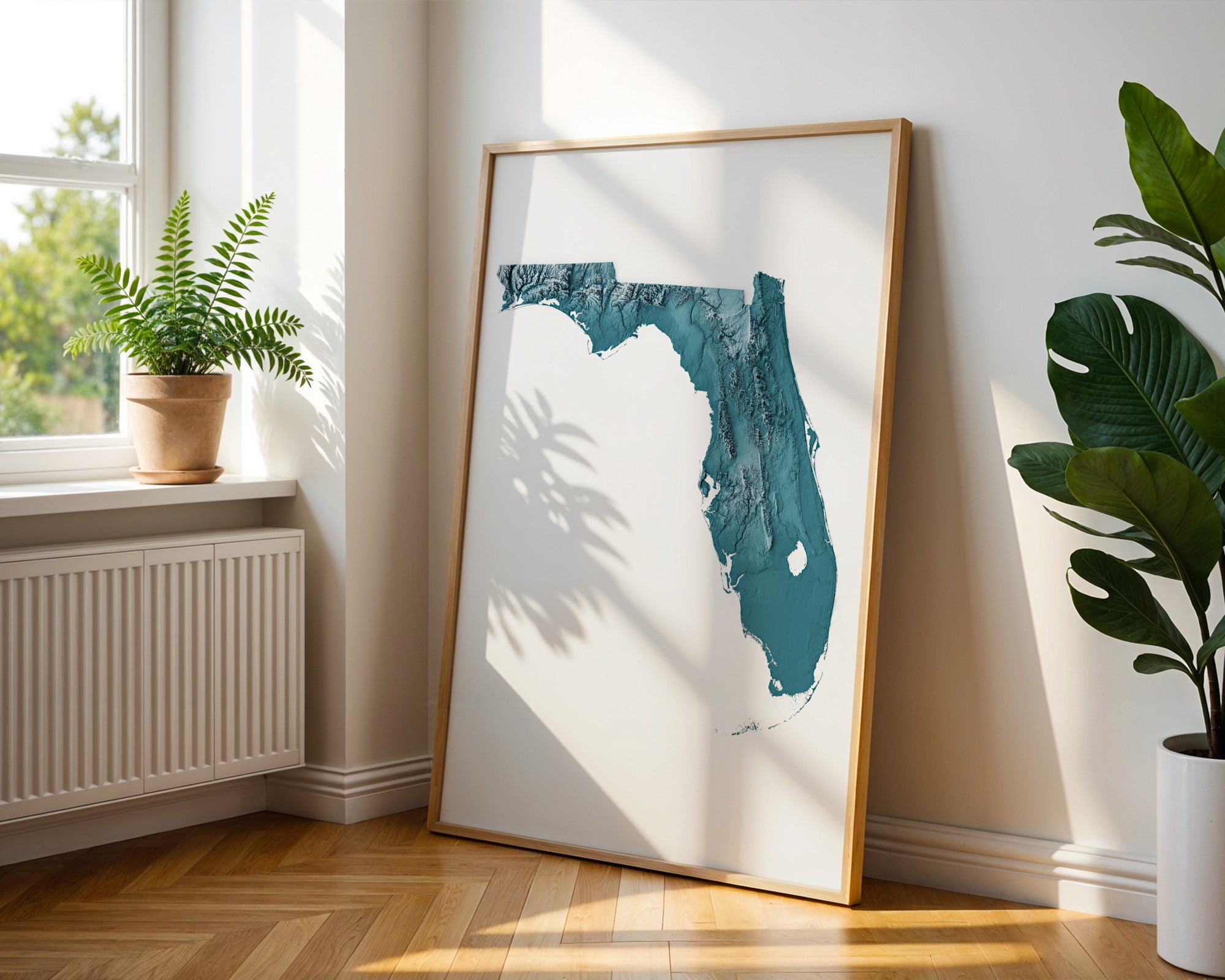 Florida Map Print – Minimalist Elevation Design (Blue Style)
