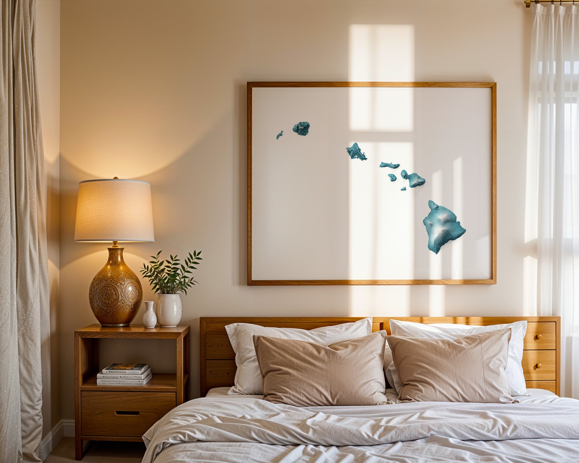 Hawaii Map Print – Minimalist Elevation Design (Blue Style)