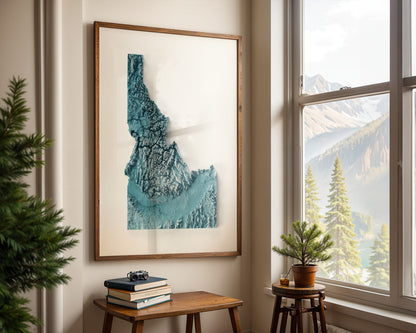 Idaho Map Print – Minimalist Elevation Design (Blue Style)