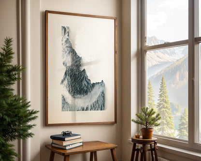 Idaho Map Print – Minimalist Elevation Design (White Style)
