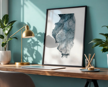 Illinois Map Print – Minimalist Elevation Design (White Style)