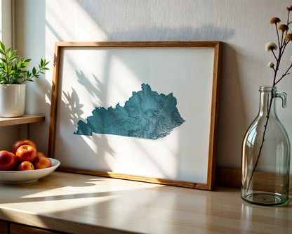 Kentucky Map Print – Minimalist Elevation Design (Blue Style)