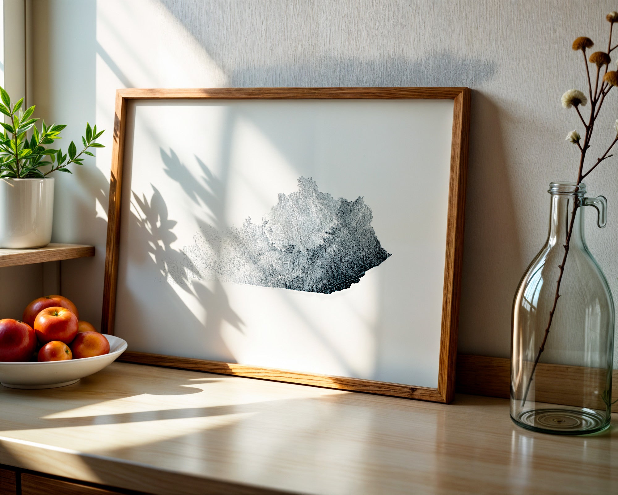 Kentucky Map Print – Minimalist Elevation Design (White Style)