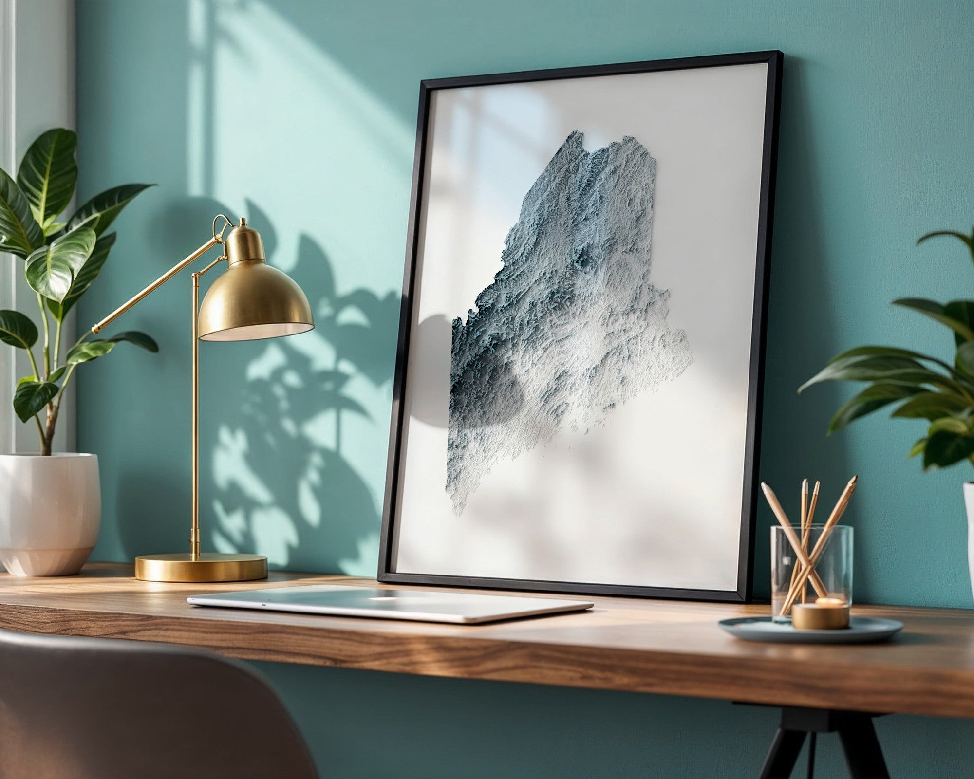 Maine Map Print – Minimalist Elevation Design (White Style)