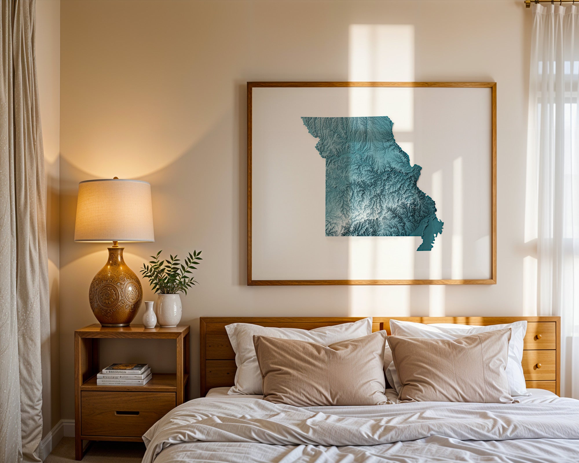 Missouri Map Print – Minimalist Elevation Design (Blue Style)