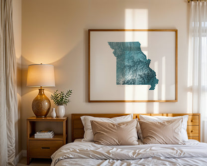 Missouri Map Print – Minimalist Elevation Design (Blue Style)