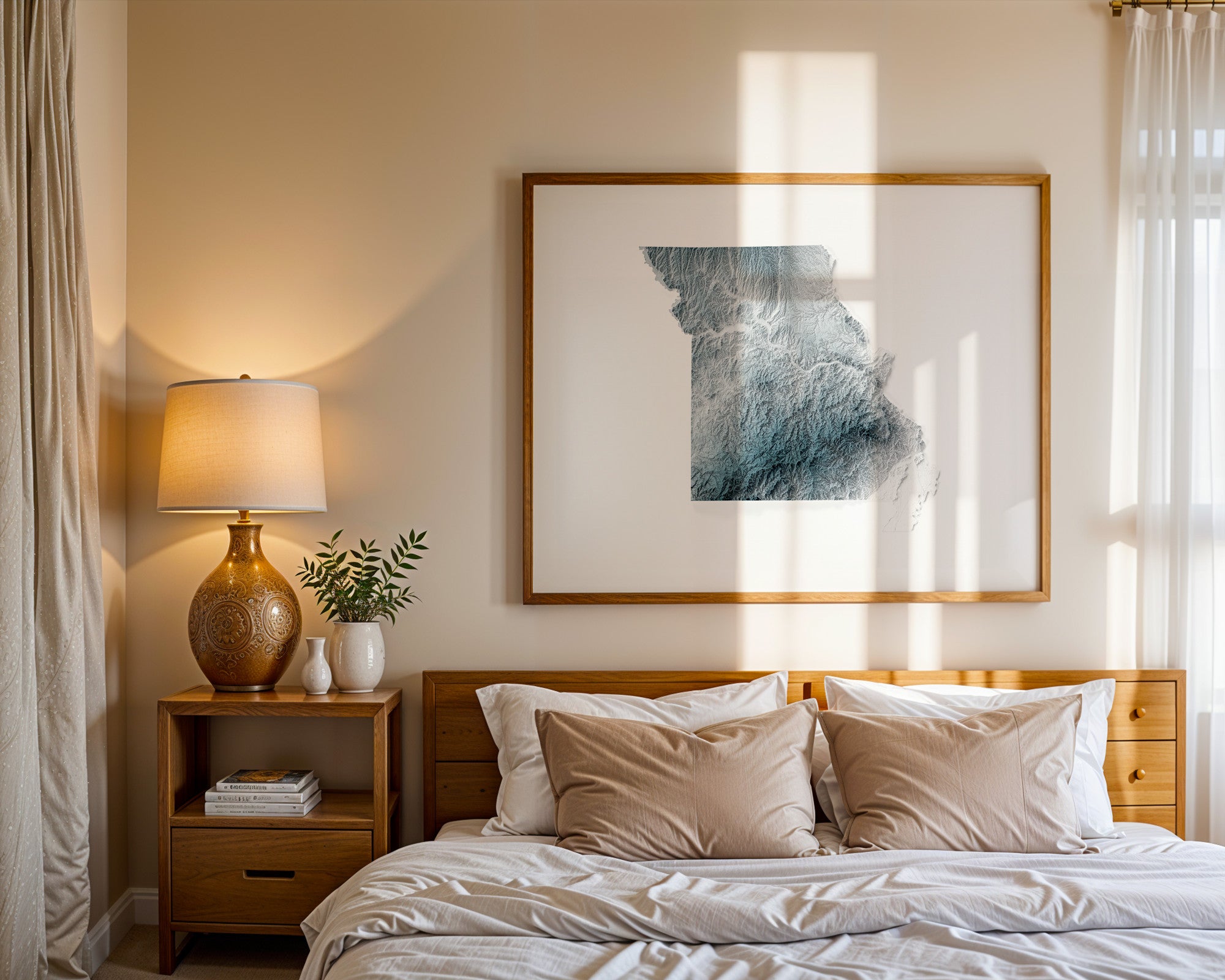 Missouri Map Print – Minimalist Elevation Design (White Style)