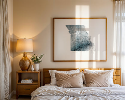 Missouri Map Print – Minimalist Elevation Design (White Style)