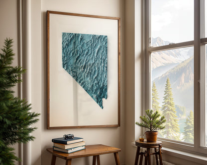 Nevada Map Print – Minimalist Elevation Design (Blue Style)