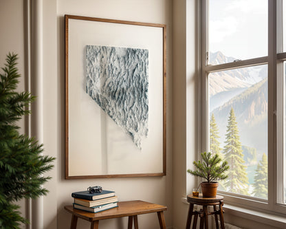Nevada Map Print – Minimalist Elevation Design (White Style)