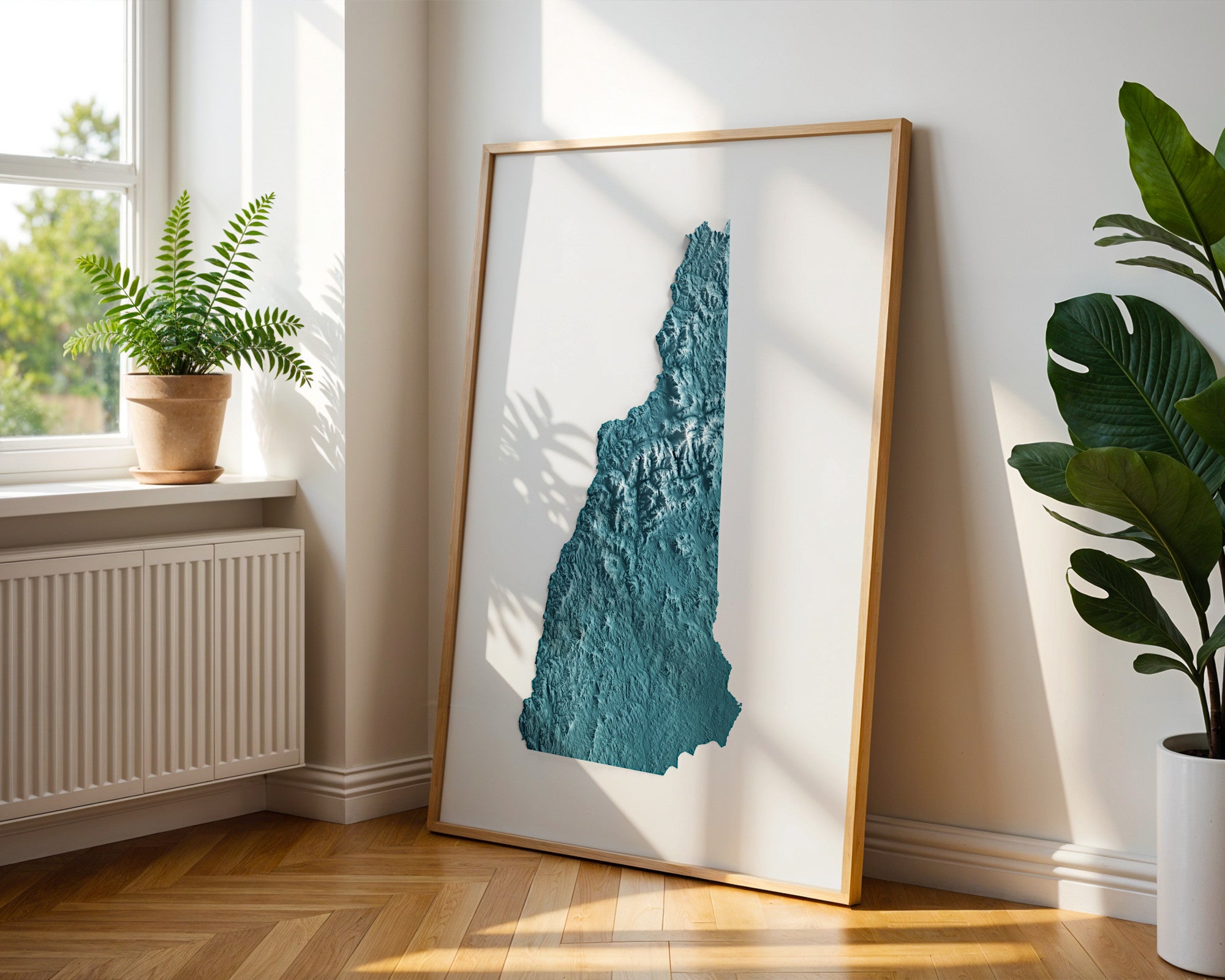 New Hampshire Map Print – Minimalist Elevation Design (Blue Style)