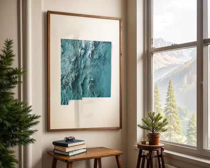 New Mexico Map Print – Minimalist Elevation Design (Blue Style)