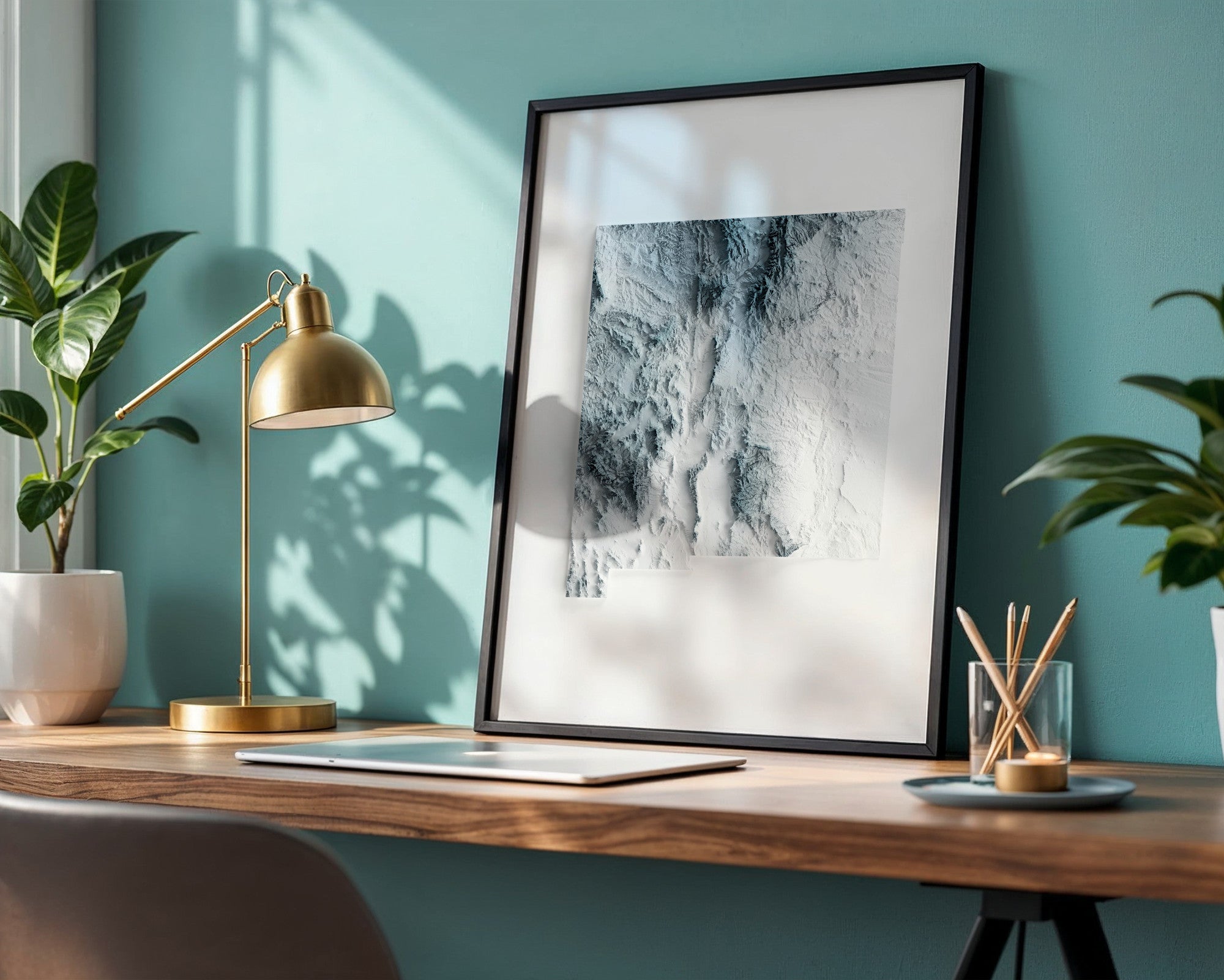 New Mexico Map Print – Minimalist Elevation Design (White Style)