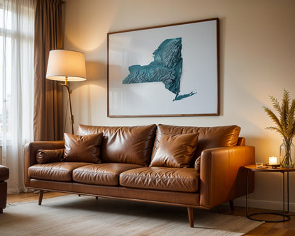 New York Map Print – Minimalist Elevation Design (Blue Style)